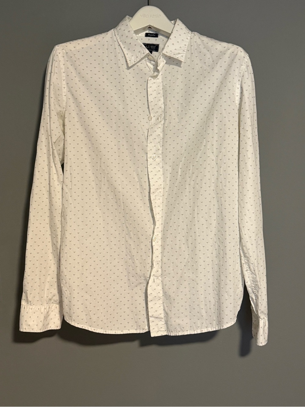 Armani Jeans White Dress Shirt with Tiny Navy Micro-Print